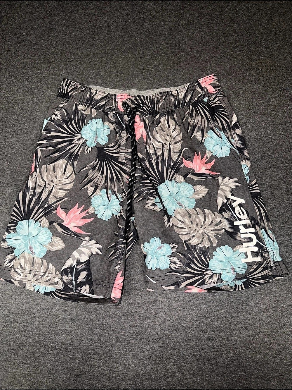 Hurley Floral Board Shorts Swim Trunks Black & Blue Medium